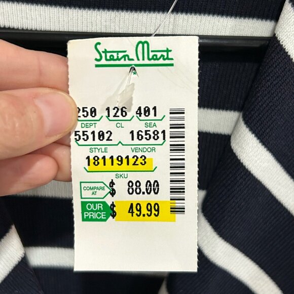 Yarns & Stitches Small Striped Red Trim Button Front Cardigan Nautical Preppy NW - Picture 9 of 11